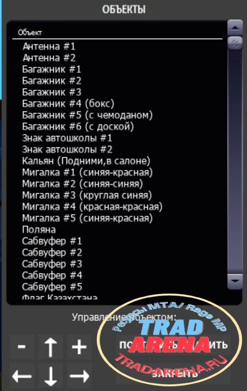 Установка различных объектов на машину.